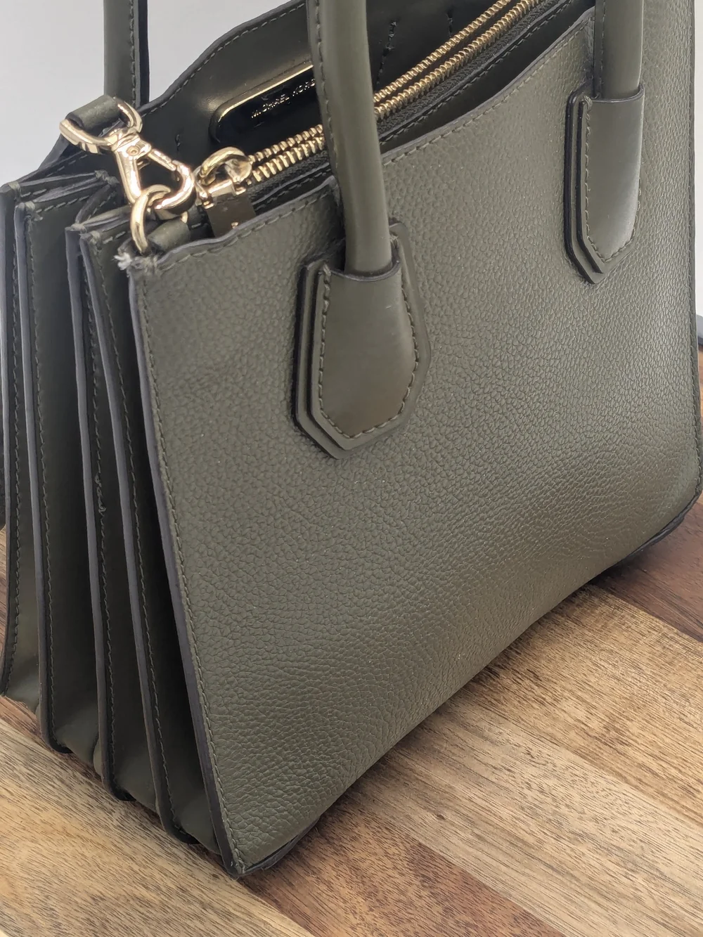 Michael Kors Mercer Medium Olive Green Leather Accordion Satchel Crossbody